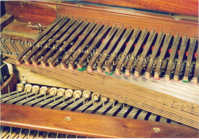 Tafelklavier anonym, ca. 1800; Mechanik von oben Tafelklavier anonym, ca. 1800; Mechanik von oben